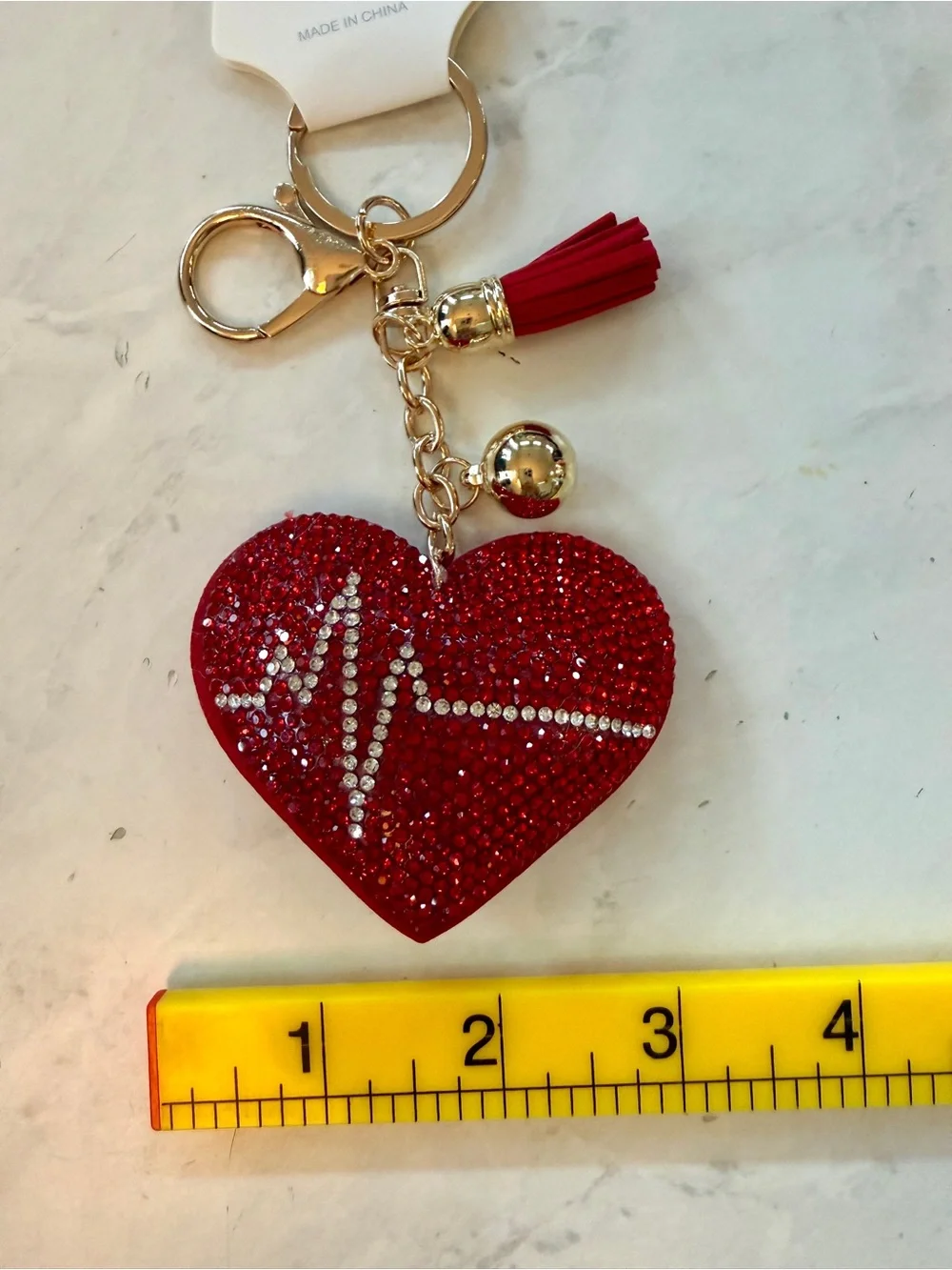 ✨ New Bling Rhinestone Heart EKG Lifeline Keychain Bag Charm with Tassel ✨